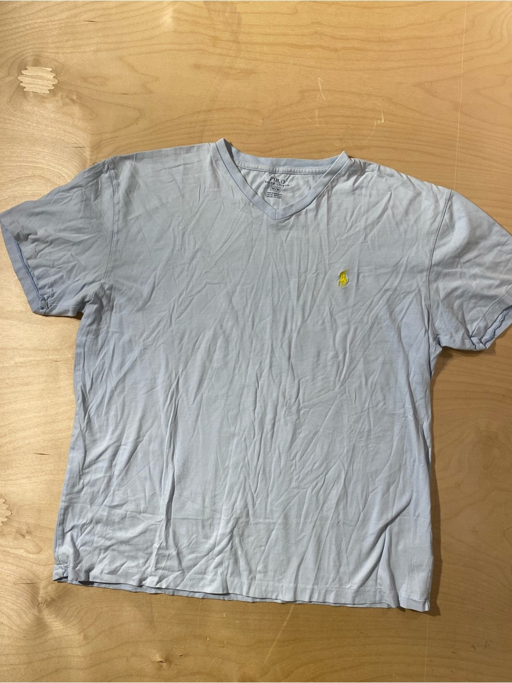 Polo by Ralph Lauren Light Blue V-Neck Tee with Yellow Pony Medium (Y)